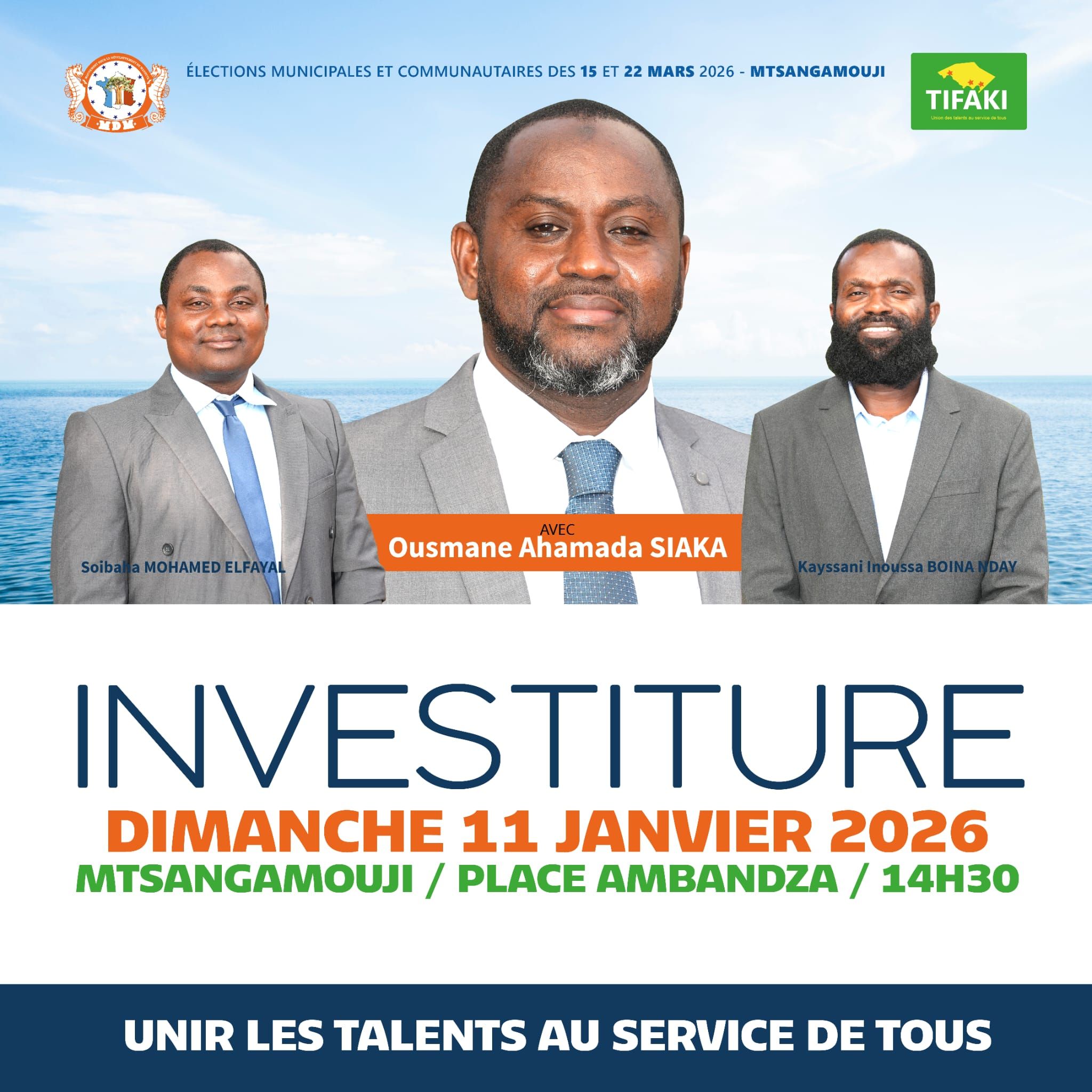 Ousmane Ahamada SIAKA, candidat aux municipales de 2026 à M’Tsangamouji, entouré de ses adjoints